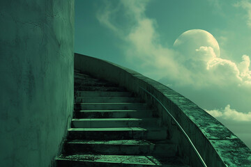: A staircase leading to a rooftop observatory