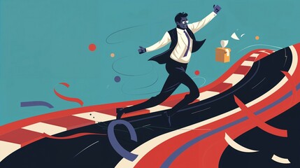 Winning Concept Illustration with Person on Track.