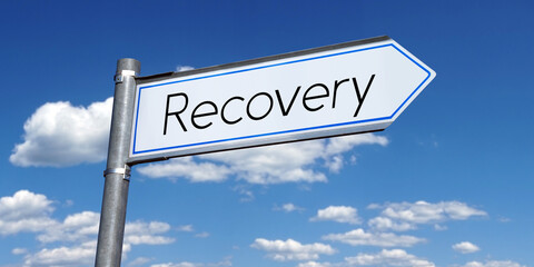 Recovery - metal signpost with one arrow - obrazy, fototapety, plakaty