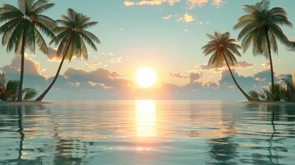 Crédence de cuisine en verre imprimé Réflexion Palm trees reflecting in water during a tropical sunset
