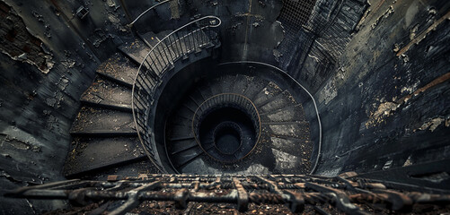 : A staircase winding down into the depths of a mysterious underground tunnel
