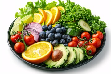 a plate of vegetables and fruits