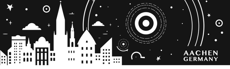 Aachen city vintage banner with abstract black and white cityscape and skyline. Retro vector horizontal illustration for Germany town