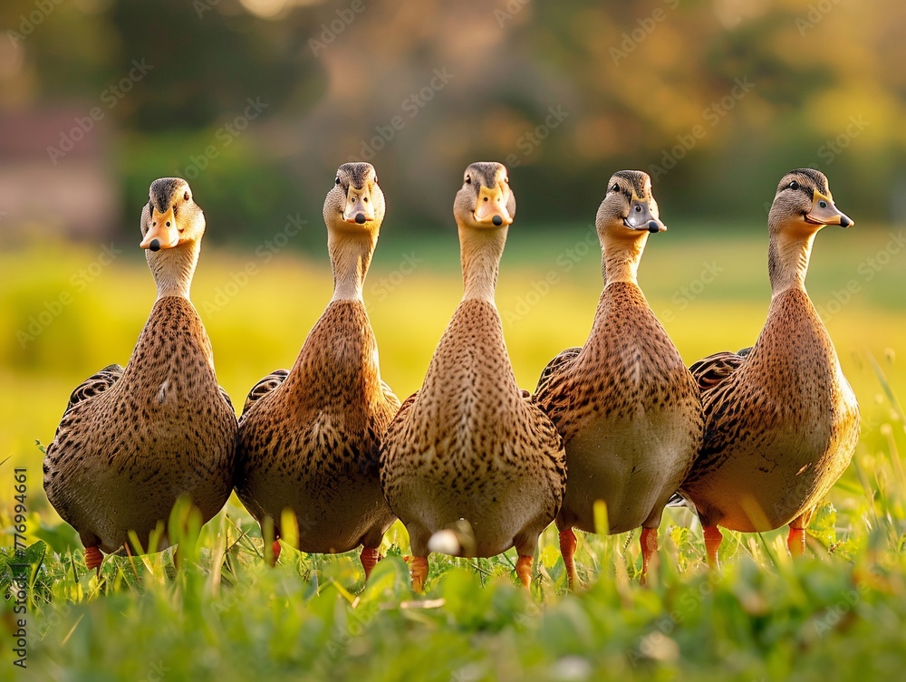 Poster a line of ducks in a field generative ai