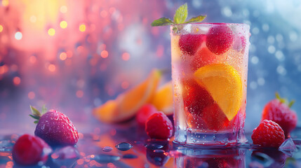 Pictures of refreshing drinks On the glass and brightly colored, delicious, fruit cocktails or smoothies look refreshing. - obrazy, fototapety, plakaty