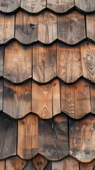Fotobehang Detailed view of a roof constructed with overlapping wooden planks. Background, wallpaper. © keystoker