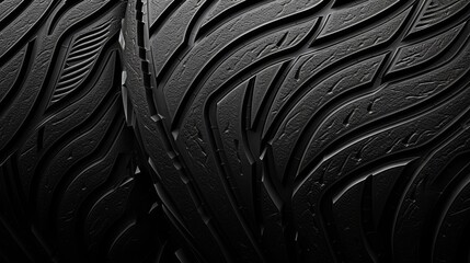 A close up of the texture of a rubber tire tread, with grooves and patterns
