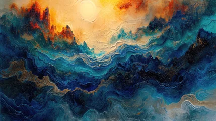 Foto op Canvas A decorative painting, abstract dream picture, deep sense, Chinese landscape color, three-dimensional sense, with concave and convex texture, abstract style © Tatiana