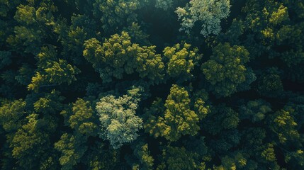 Fototapeta na wymiar Oak tree forest, view from the top, fresh weather. Generative AI.