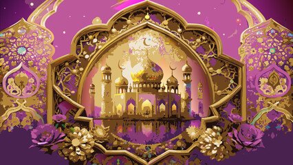 Islamic-art-fuchsia-background vector illustration