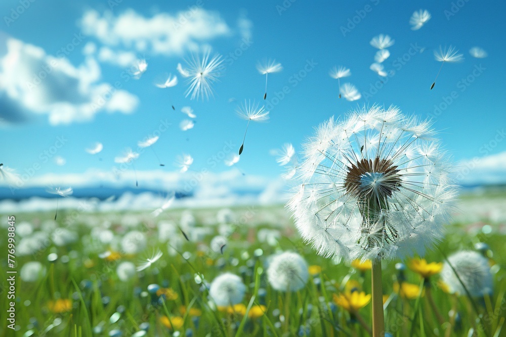 Poster whispers of hope a dandelion in a field of dreams generative ai
