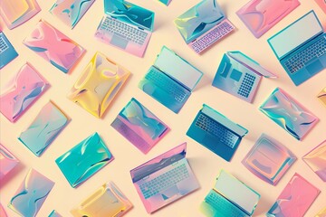 colorful pc laptop pattern on a pastel background,  wallpaper notebook concept design
