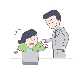 肩をたたく人　ギクッとする女性