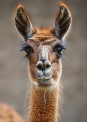 Fototapeta premium close up photo of llama with brown fur