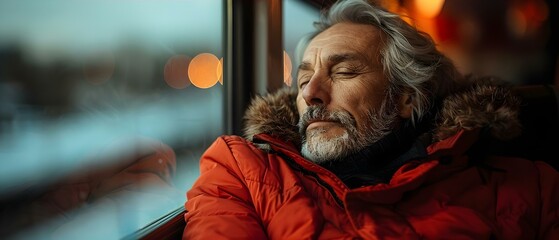 Obraz premium A middle-aged man nodded off during a train journey. Concept Short Story, Train Journey, Middle-aged Man, Nodded Off, Sleepy Traveler