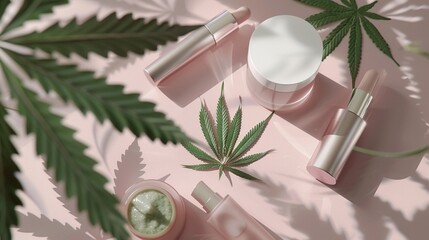 Cosmetic product mockup with cannabis leaf, clean, white background
