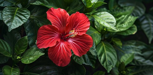 Vibrant Flower A Close-up View of a Red Hibiscus Flower Generative AI