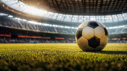 Il gioco del calcio, pallone da calcio all'interno di uno stadio - obrazy, fototapety, plakaty