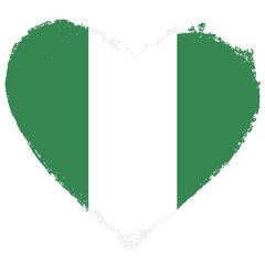 Nigeria flag in heart shape isolated on transparent background.