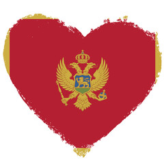 Montenegro flag in heart shape isolated on transparent background.