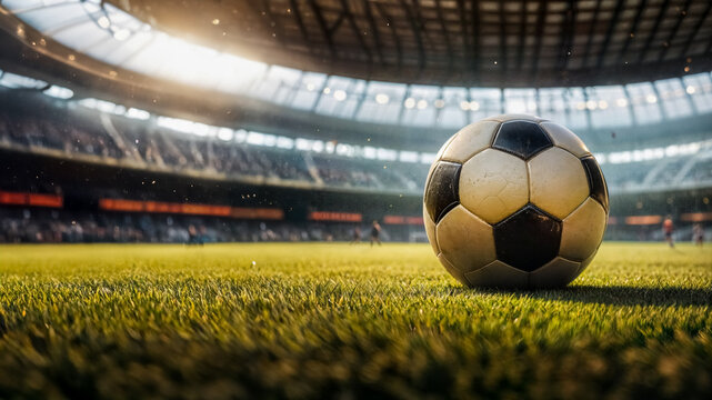 Il gioco del calcio, pallone da calcio all'interno di uno stadio