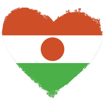 Niger flag in heart shape isolated on transparent background.