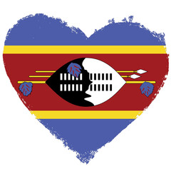 Swaziland flag in heart shape isolated on transparent background.