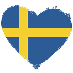 Sweden flag in heart shape isolated on transparent background.