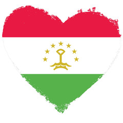 Tajikistan flag in heart shape isolated on transparent background.