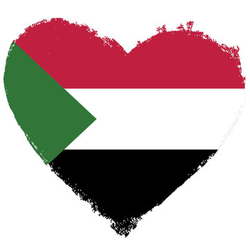 Sudan flag in heart shape isolated on transparent background.