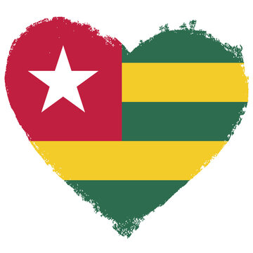 Togo flag in heart shape isolated on transparent background.