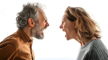 Intense Argument Between Middle-Aged Couple Expressing Relationship Turmoil - obrazy, fototapety, plakaty