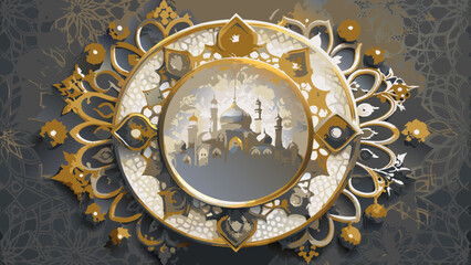Islamic-round-frame vector illustration