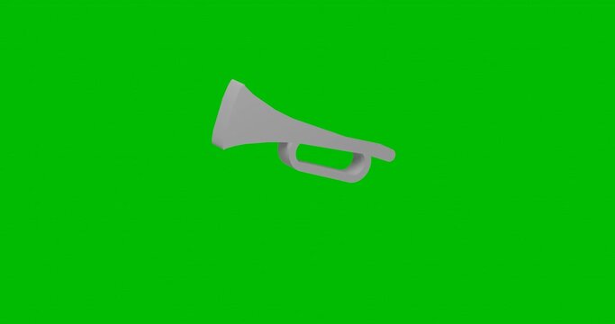 Animation of rotation of a white trumpet symbol with shadow. Simple and complex rotation. Seamless looped 4k animation on green chroma key background