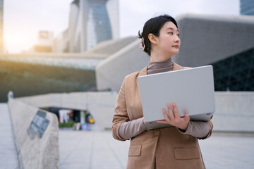 Confident Professional Embracing Technology Outdoors
