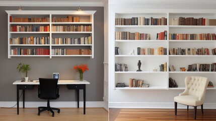 Office bookshelves filled with a curated collection of books