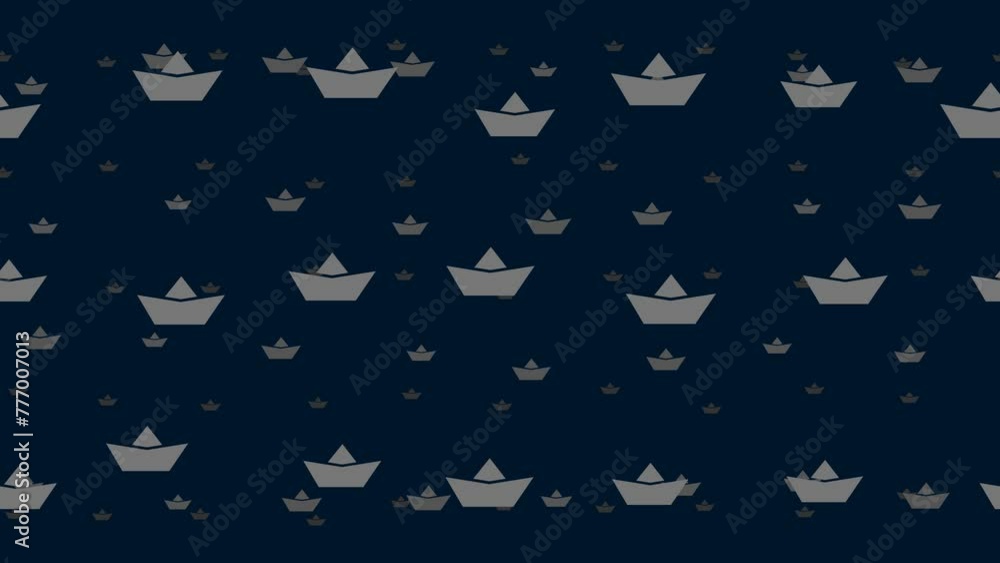 Poster paper boat symbols float horizontally from left to right. parallax fly effect. floating symbols are 