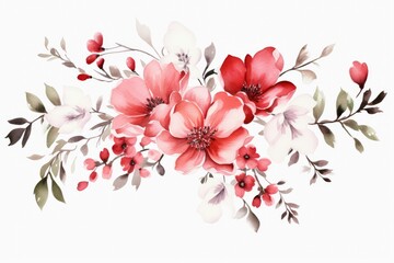 watercolor of geranium clipart with clusters of red, pink, and white blooms. flowers frame, botanical border, Watercolor Flowers Frame Isolated On White background. - obrazy, fototapety, plakaty