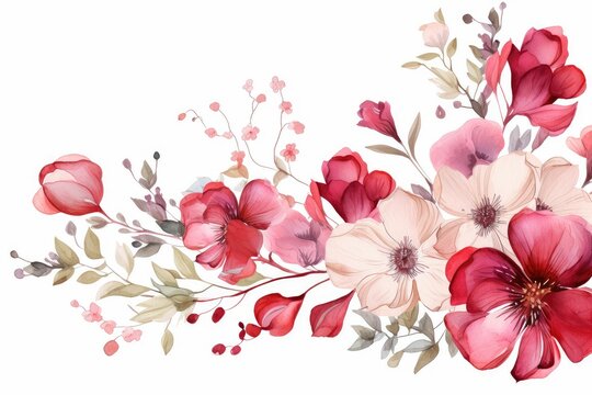 recommend clip art: watercolor of geranium clipart with clusters of red, pink, and white blooms. flowers frame, botanical border, Watercolor Flowers Frame Isolated On White background.