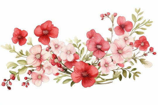 recommend clip art: watercolor of geranium clipart with clusters of red, pink, and white blooms. flowers frame, botanical border, Watercolor Flowers Frame Isolated On White background.