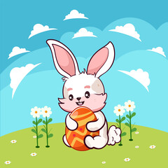 Cute rabbit with easter eggs, Happy Easter bunny of Happy Easter wishes greeting