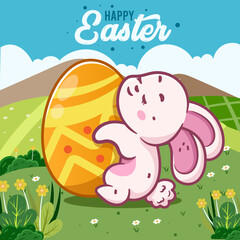 Cute rabbit with easter eggs, Happy Easter bunny of Happy Easter wishes greeting