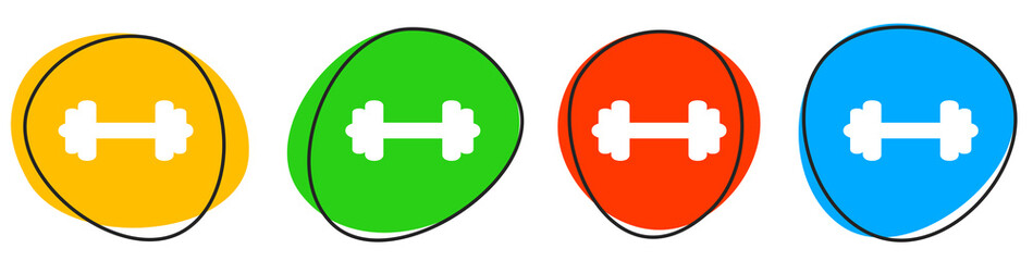 4 bunte Icons: Hantel - Button Banner