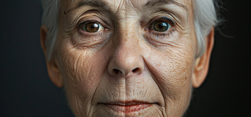 A detailed before and after photo of an elderly woman's face, showcasing the impact of skin implants on wrinkles and fine lines.