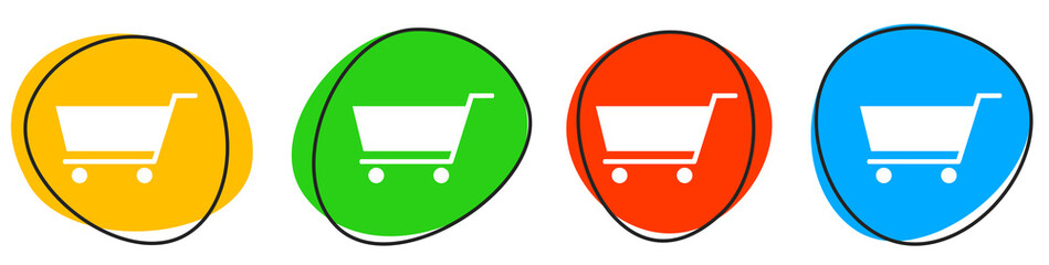 4 bunte Icons: Shop - Button Banner