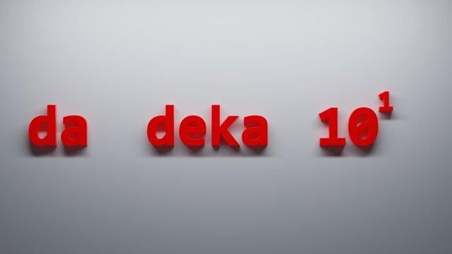 da deka 10 1 Metric Prefixes numbers - 3D render illustration - white background