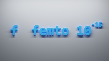 f femto 10 -15 Metric Prefixes numbers - 3D render illustration - white background