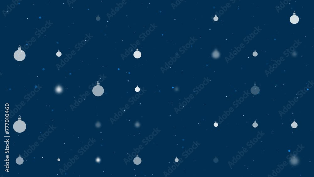 Poster template animation of evenly spaced christmas tree toys of different sizes and opacity. animation of