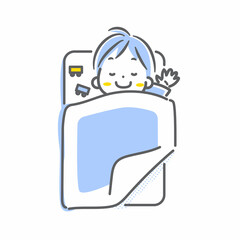 お昼寝をする男の子　シンプルでお洒落な線画イラスト
