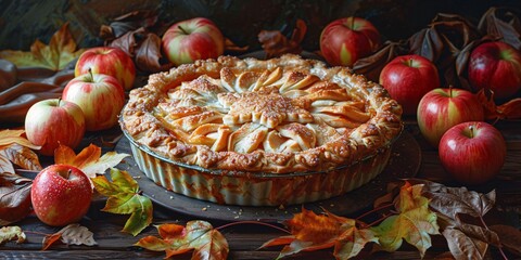 Autumnal Apple Pie with a Golden Crust Generative AI